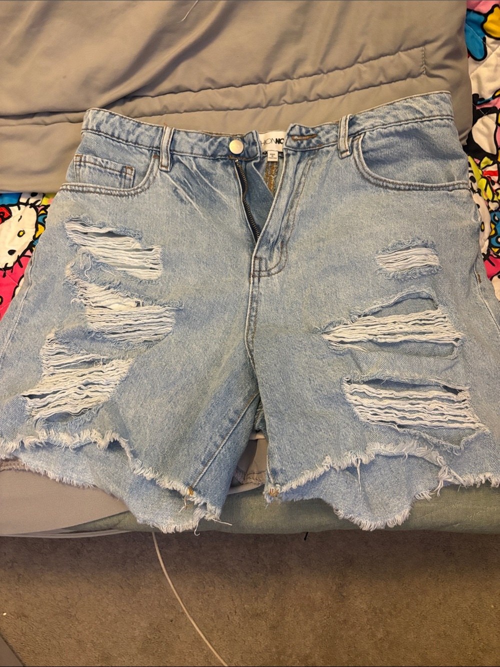 Light Blue Distressed Denim Shorts - Women's Casual Cutoff
